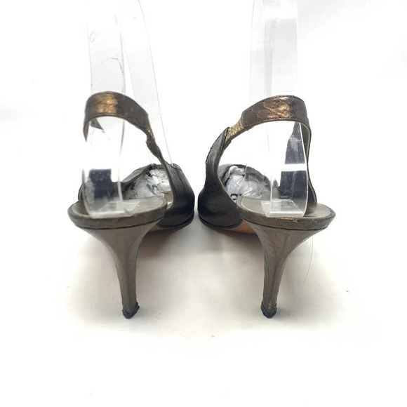 Yves Saint Laurent YSL Crocodile Slingback Heel Bronze Gold Size US 8.5 - Picture 8 of 12